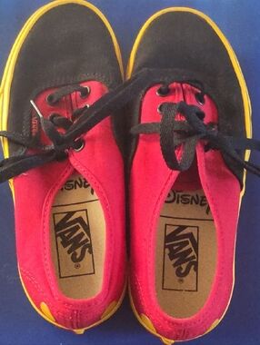 EUC Vans x Disney Kids Size 4.5 Mickey Mouse Red, Black, Yellow Canvas Sneakers